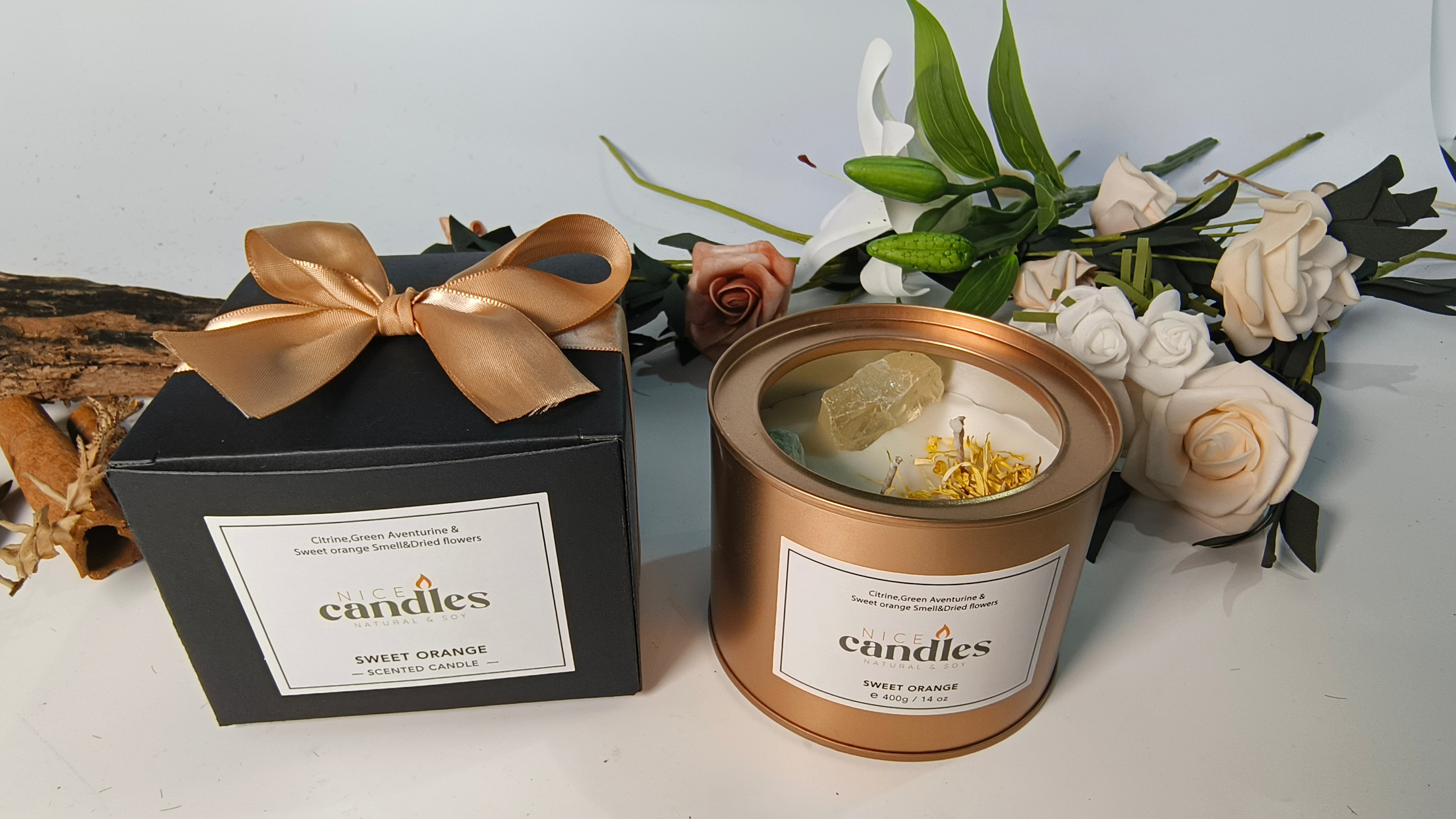Nice Candles - Natural Essential Oils Candle with Healing Crystals